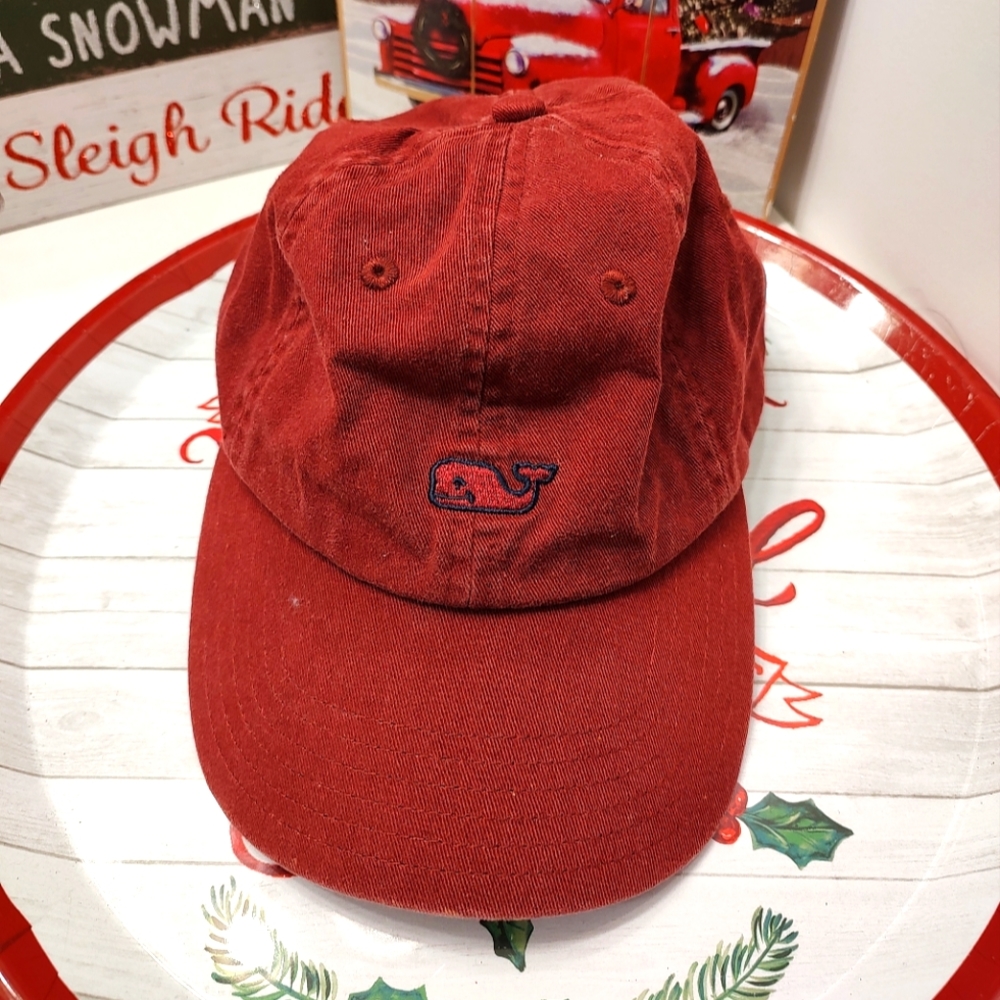 🥰GUC Vineyard Vines Unisex Wear Leather Adjustable Back Cotton Hat, Maroon, OSF